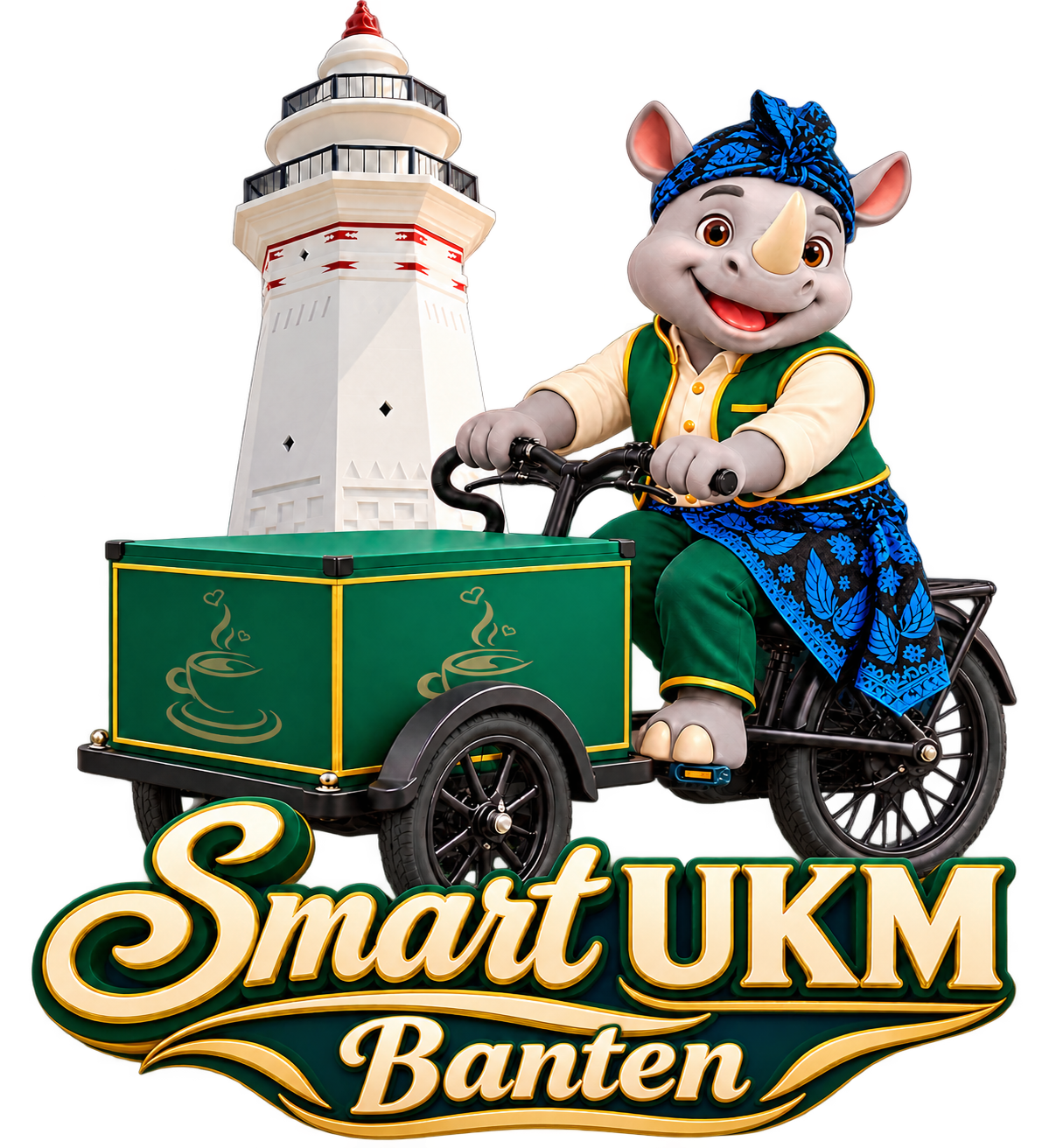 Maskot Smart UKM Banten mengendarai gerobak